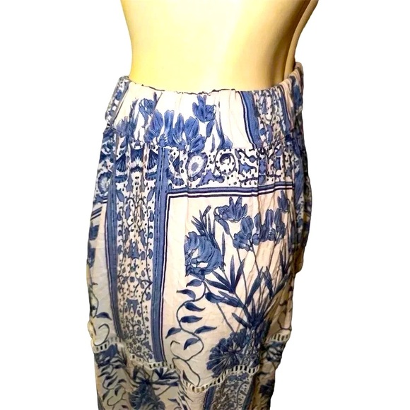 Jaase Women's XS Blue Floral Maxi Skirt Flowy Drawstring Festival - Picture 7 of 9